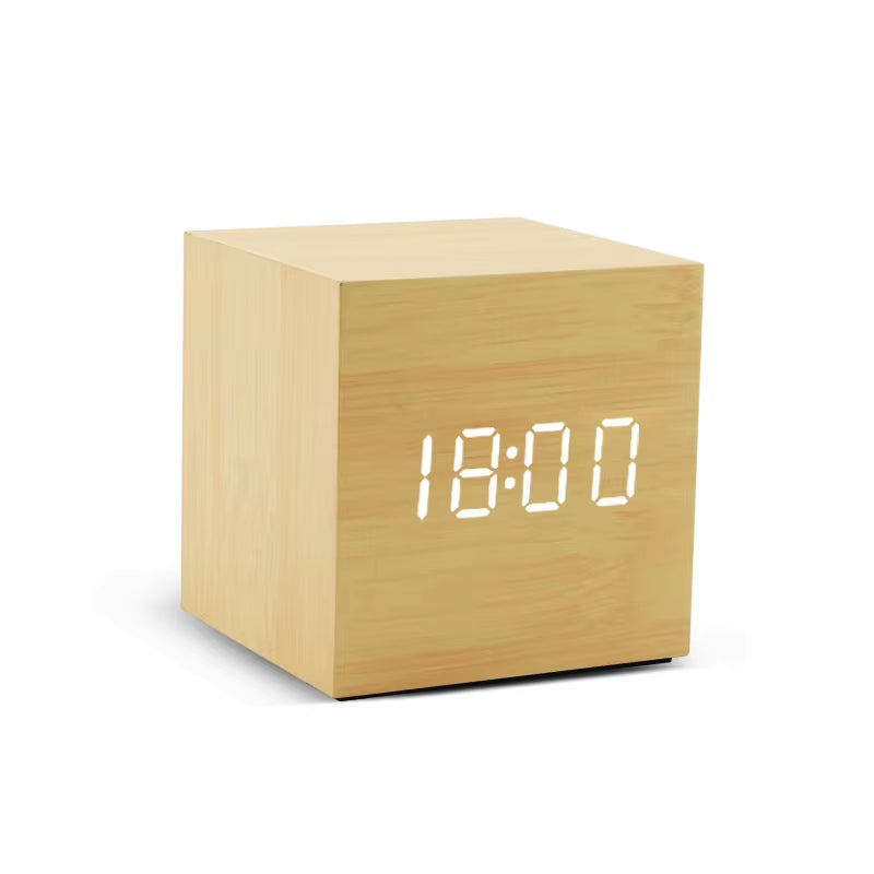 Square bamboo wooden LED clock