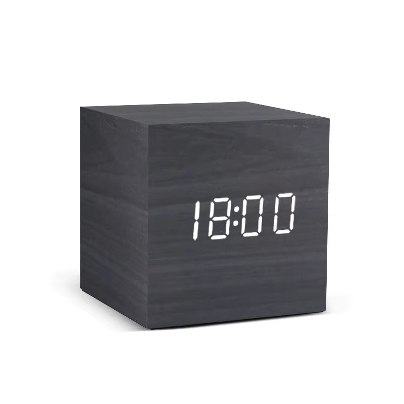 Square black wooden LED clock