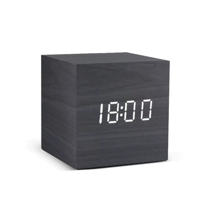 Square black wooden LED clock