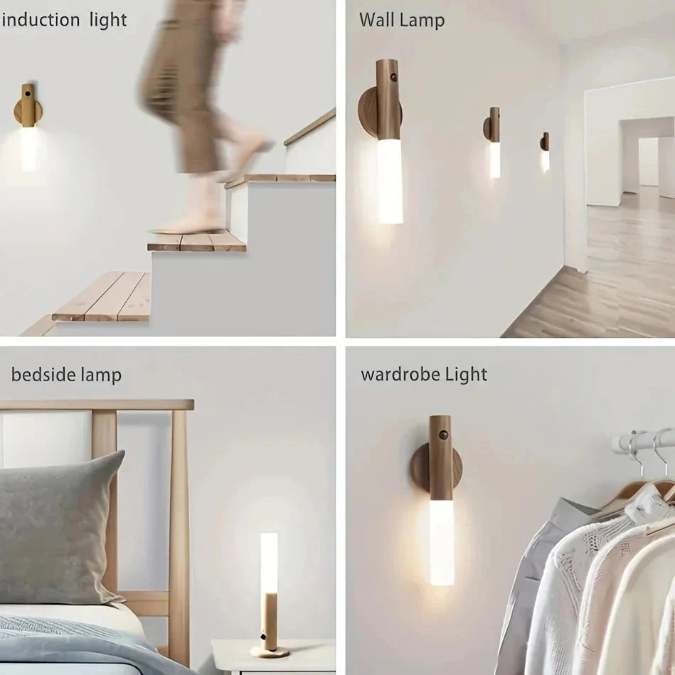 Motion sensor night light on stairs, a wall, a bedside and in a wardrobe