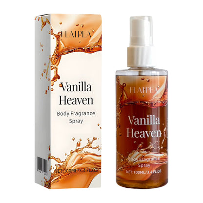 Vanilla fragrance spray bottle beside its box
