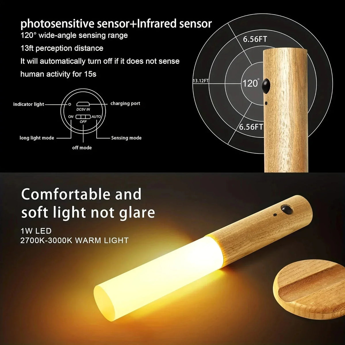 Motion sensor night light sensor range and warm light details