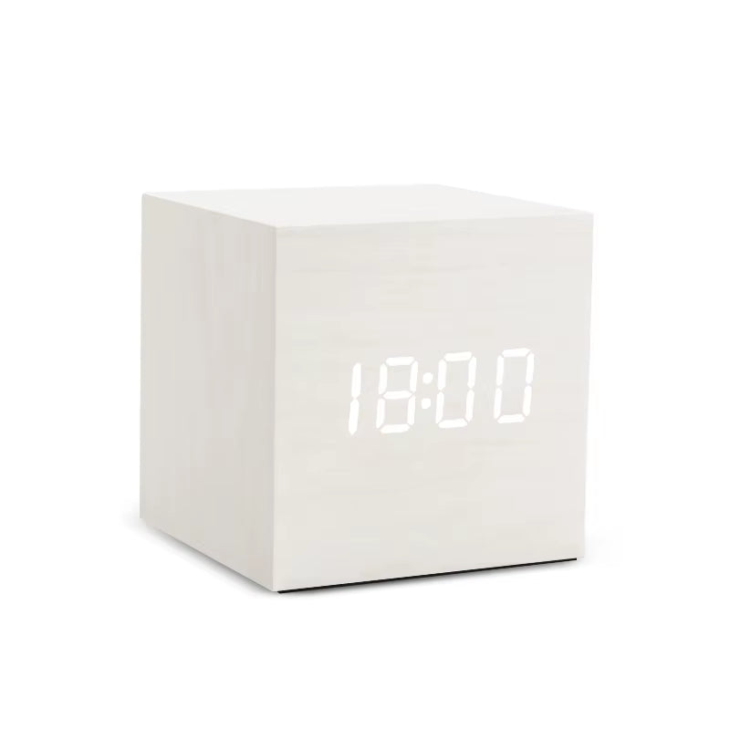 Square white wooden LED clock
