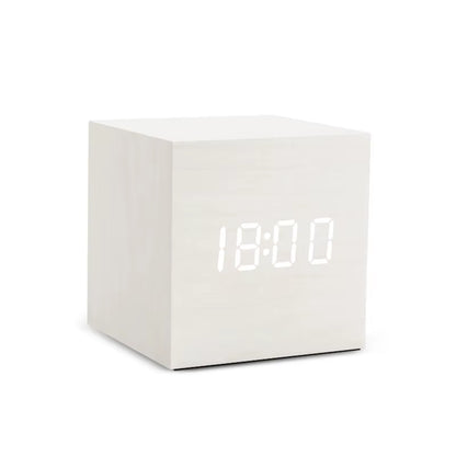 Square white wooden LED clock