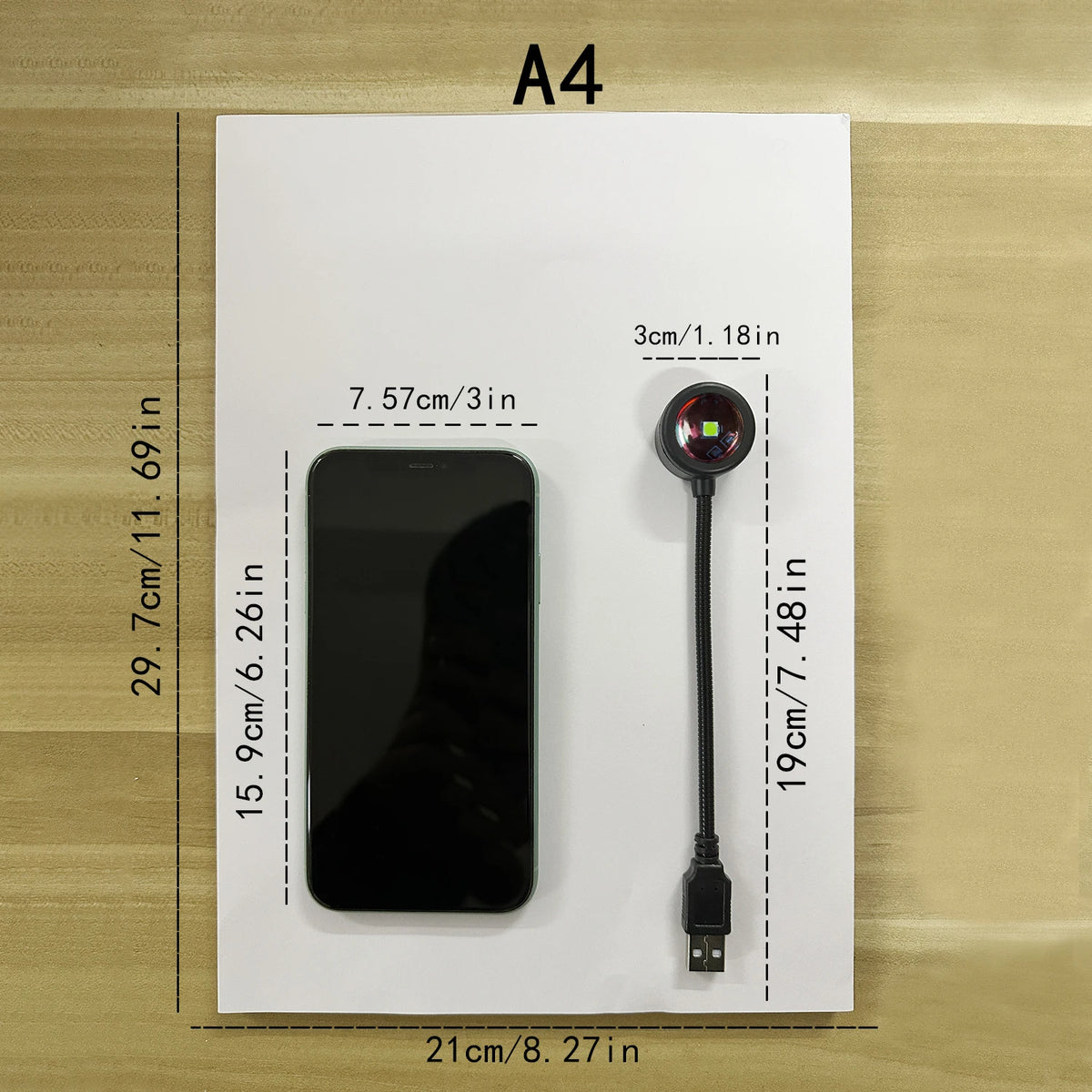 Sunset projection lamp size compared with a phone