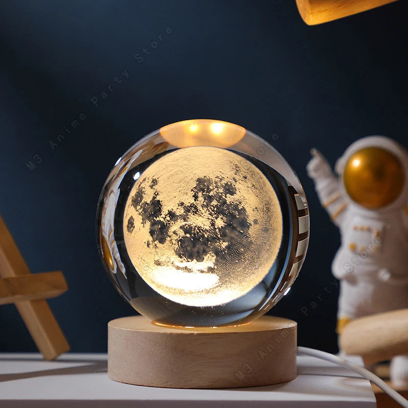 Mini crystal ball night light with a 3D moon