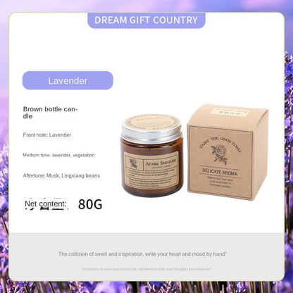 Lavender scented candle in amber glass with its gift box
