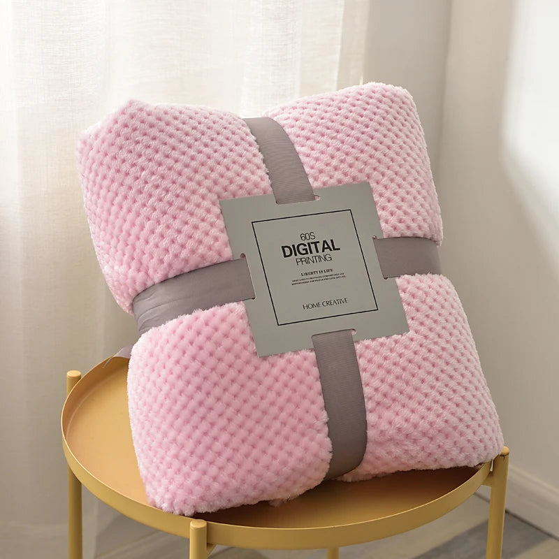 Light pink plush fleece blanket