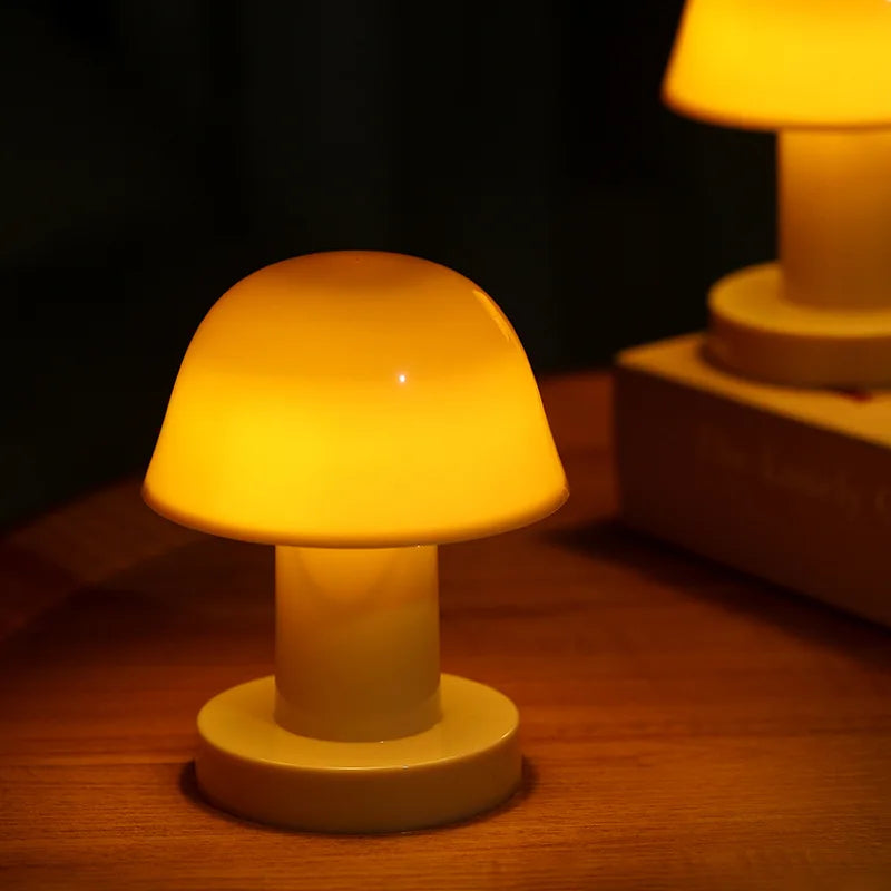 Mushroom night lamp glowing warm orange
