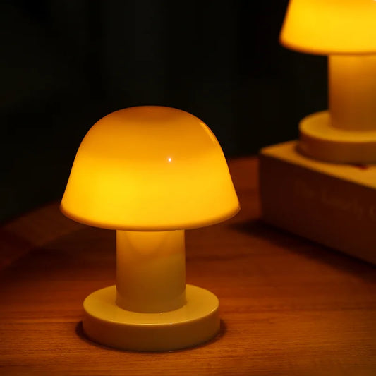 Mushroom night lamp glowing warm orange