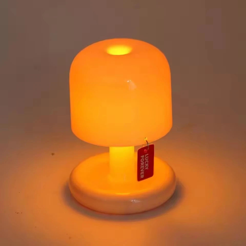 Mushroom night lamp glowing amber