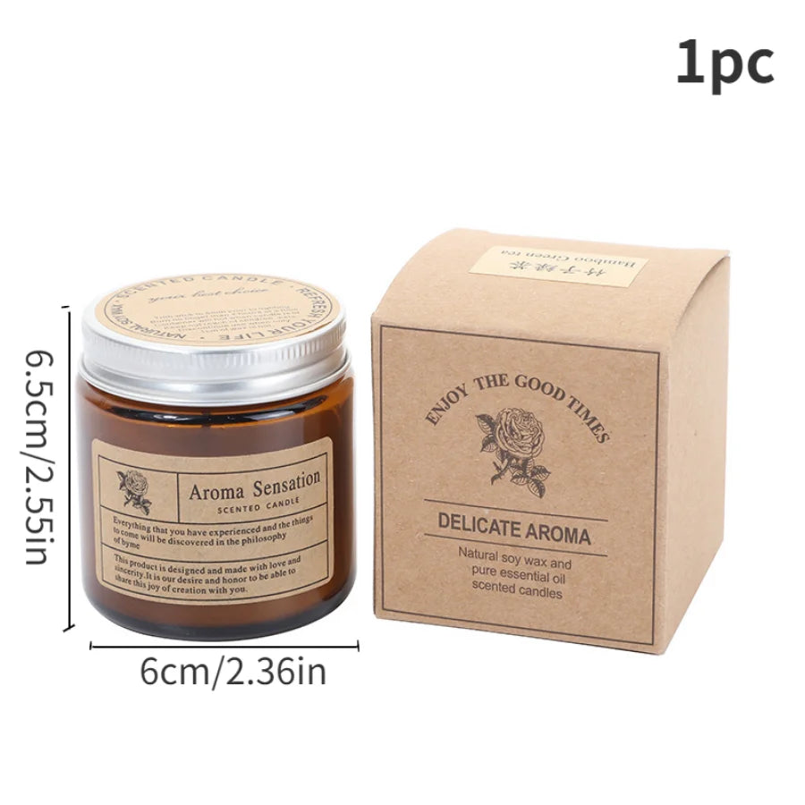 Amber glass scented candle and gift box, 6 cm wide