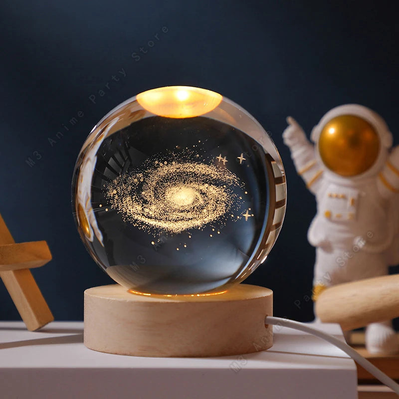 Mini crystal ball night light with a 3D galaxy