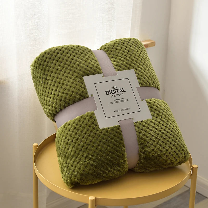 Green plush fleece blanket