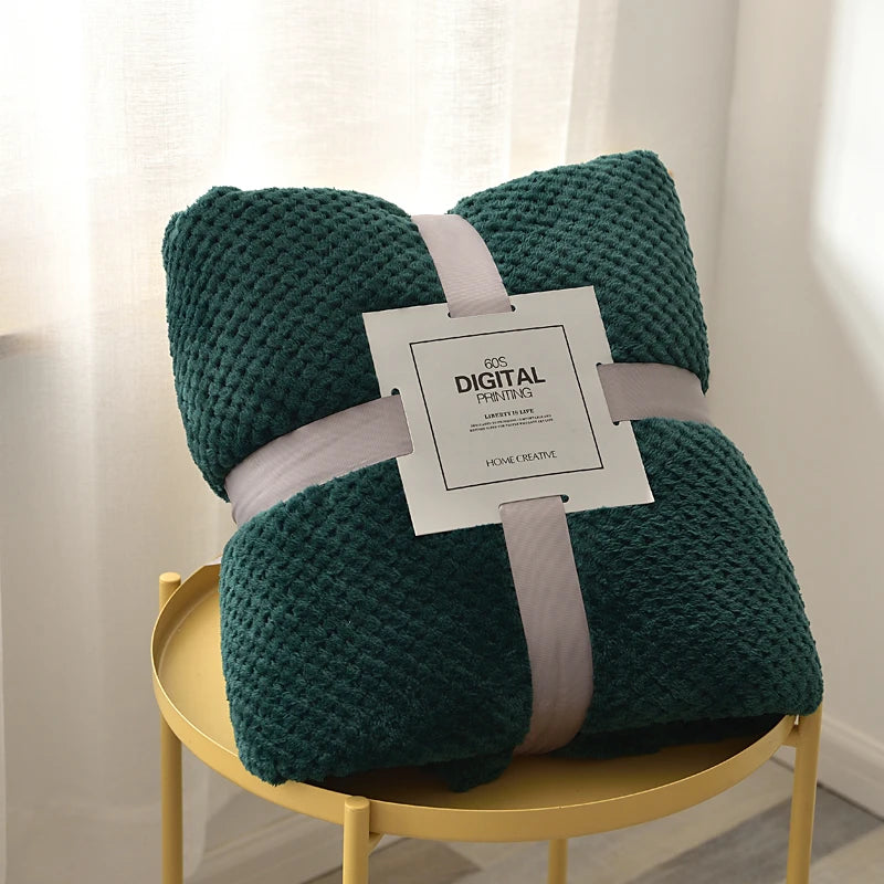 Dark green plush fleece blanket