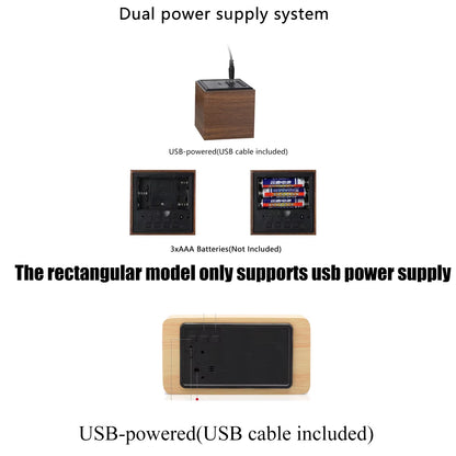 Wooden LED clock power options, USB cable or batteries